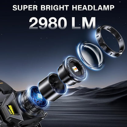 AKNEAR Rechargeable LED Headlamp, 2980 High Lumens Head Lamp - Image 2