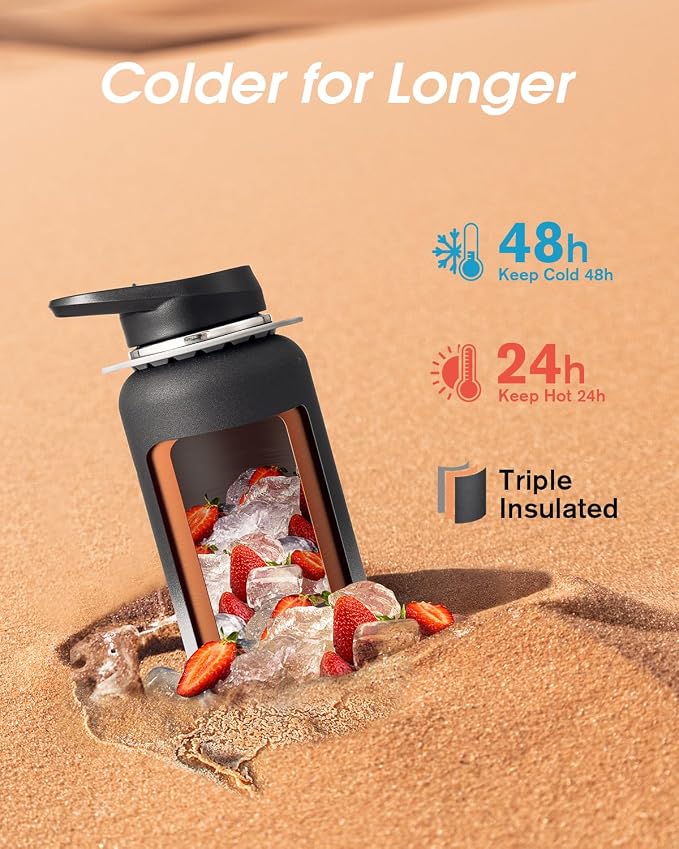 Coolflask Water Bottle with Straw, 32 oz Insulated Metal Water Flask with Straw - Image 2