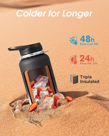Coolflask Water Bottle with Straw, 32 oz Insulated Metal Water Flask with Straw - Image 2