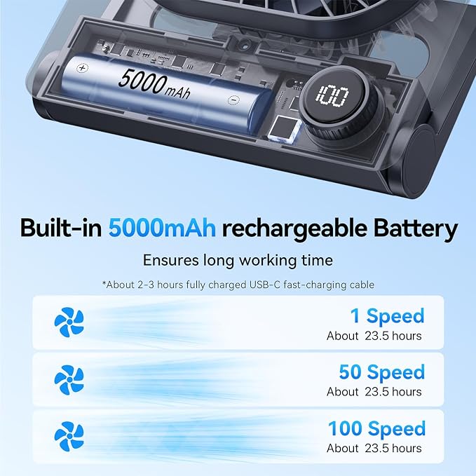 GOCKERA Desk Fan, 6.61''Ultra-thin 5000mAh Battery Powered Fan - Image 4