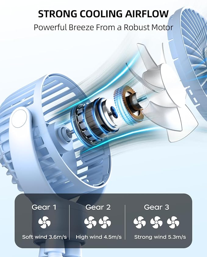 buywoo Portable Stroller Mini Fan, Small Rechargeable Personal Fan, Travel - Image 3