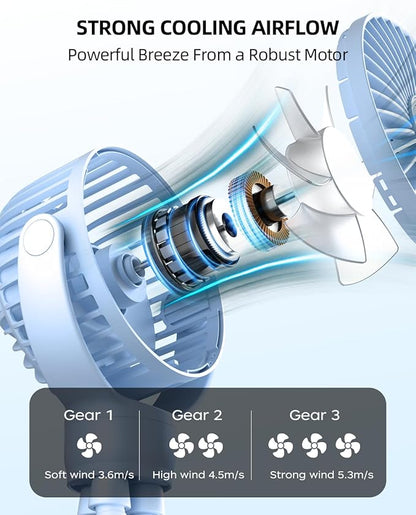 buywoo Portable Stroller Mini Fan, Small Rechargeable Personal Fan, Travel - Image 3