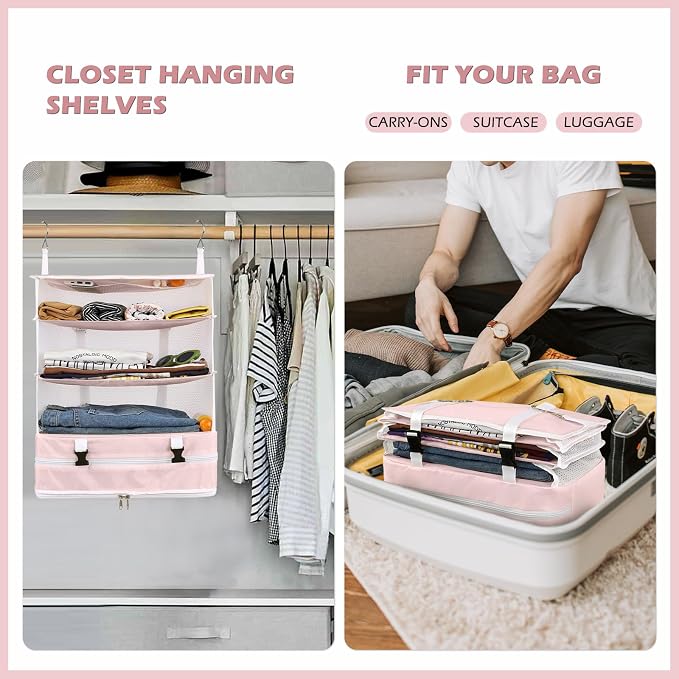 Surblue Hanging Closet Storage Bag Collapsible 3-Shelf Washable Oxford Fabric - Image 2