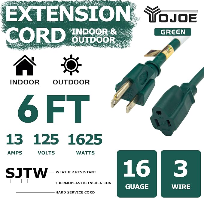 YOJOE Indoor Outdoor Extension Cord, 3 Prong 13A Weatherproof Power Cord - Image 2