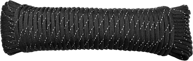 Paracord Rope, Reflective III Parachute Cord 7 Strand Core 550lb, 50ft Black by LUOPUTUO