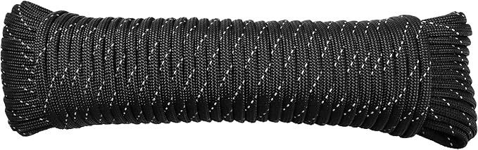 Paracord Rope, Reflective III Parachute Cord 7 Strand Core 550lb, 100ft Black by LUOPUTUO