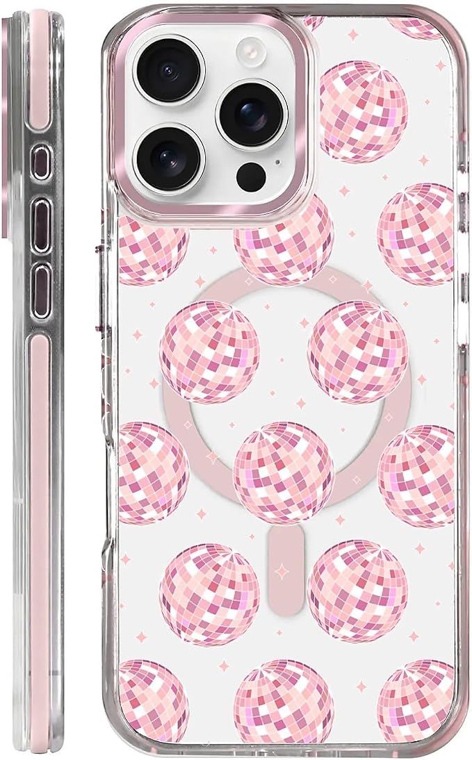 Case for iPhone 16 Pro, Disco Balls Pink Phone Case Design，for Women Girls by Toulas