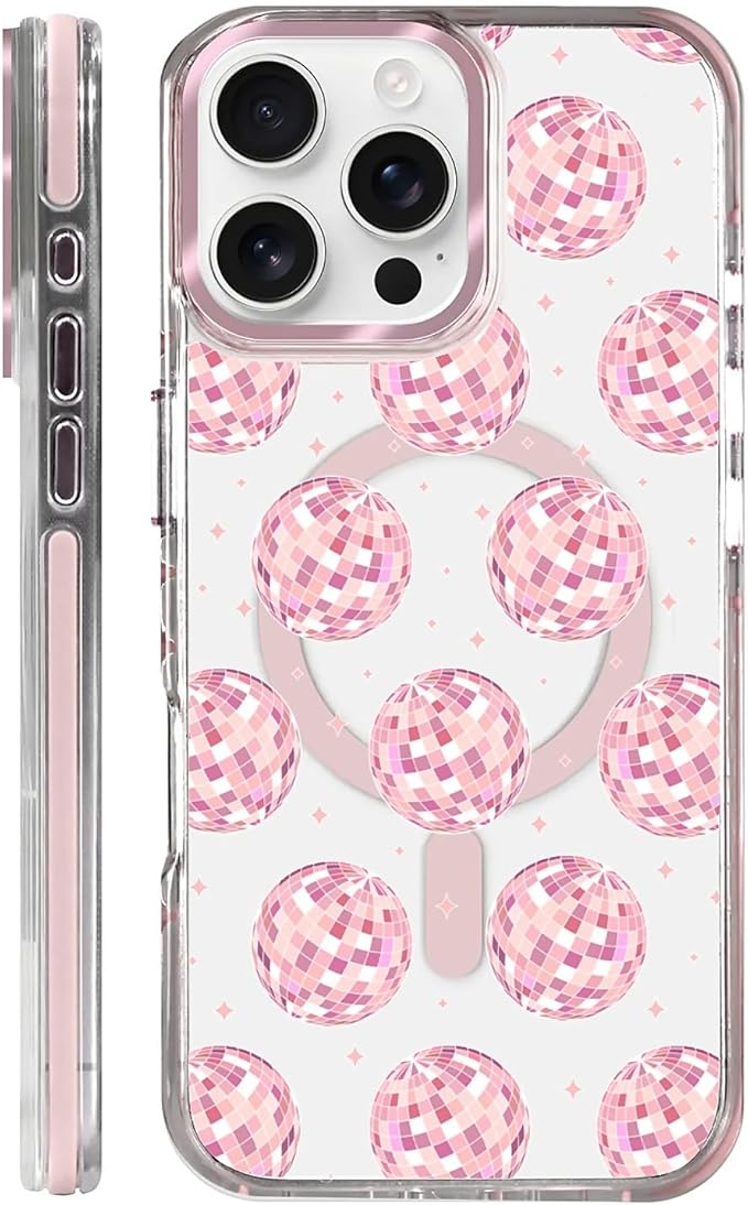 Case for iPhone 16 Pro Max, Disco Balls Pink Phone Case Design，for Women Girls by Toulas