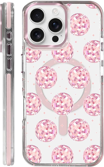 Case for iPhone 16 Pro Max, Disco Balls Pink Phone Case Design，for Women Girls by Toulas
