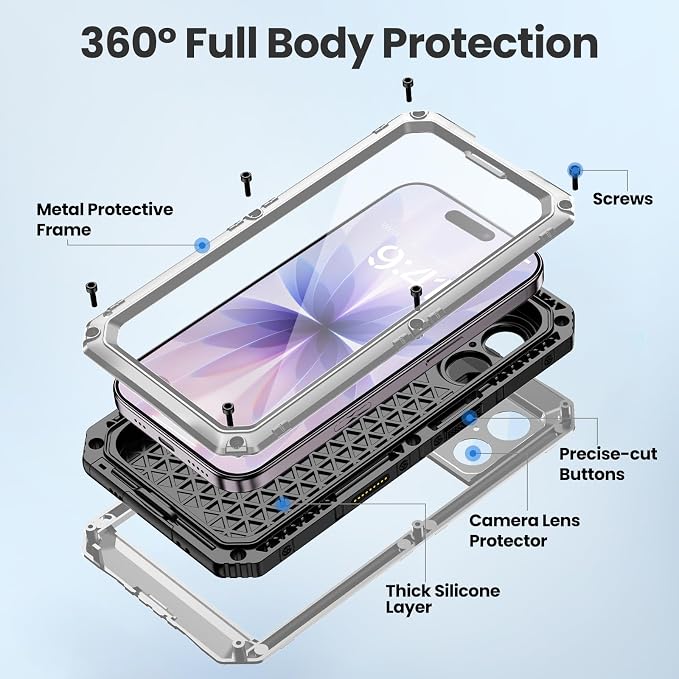 Mitywah Waterproof Case for iPhone 17, Rugged Metal Case - Image 5