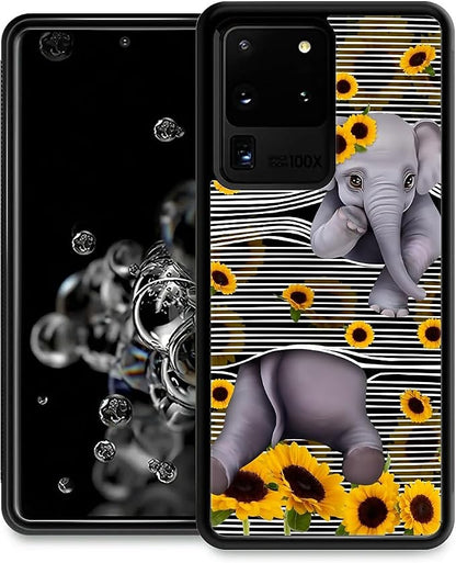 for Samsung Galaxy S20 Ultra Case, Cute Little Elephant Sunflower White Line by FKBRCL4U
