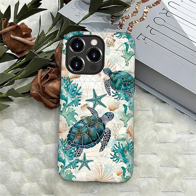 for iPhone 16 Pro Case, HH2 Ocean Sea Turtle Nautical Map Hybrid 2 Layer Hard - Image 4