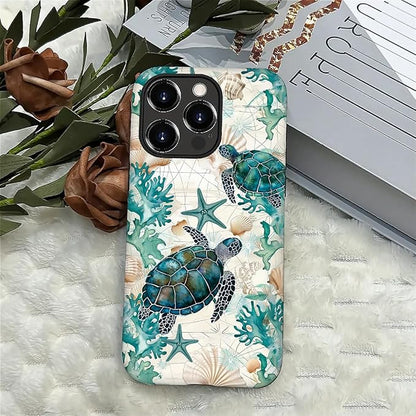 for iPhone 16 Pro Case, HH2 Ocean Sea Turtle Nautical Map Hybrid 2 Layer Hard - Image 4