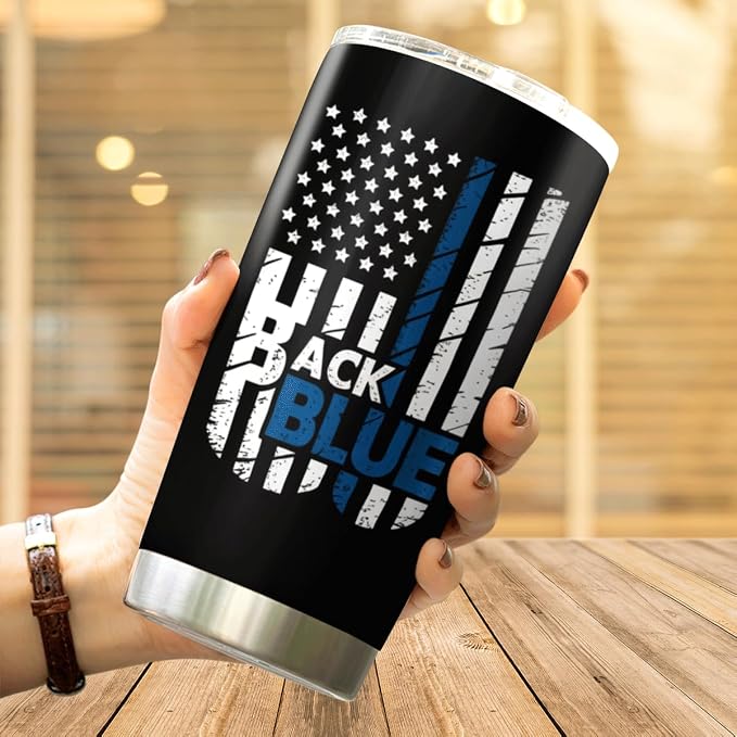 CUBICER Back The Blue American 20 Oz Stainless Steel Tumbler - Image 4