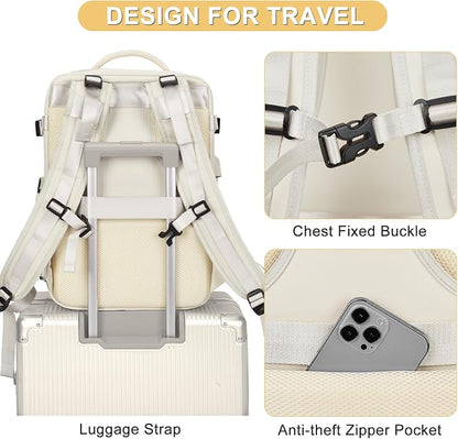 Beige Large Travel Backpack For Women Men Airline Approved Personal Item - Image 6