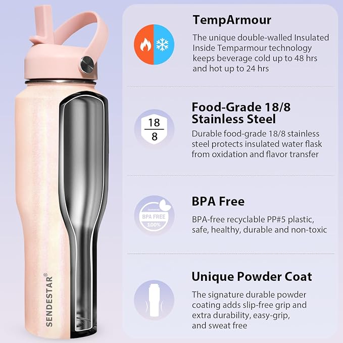SENDESTAR Water Bottle, Wide Mouth Stainless Steel Vacuum Insulated Double Wall - Image 4