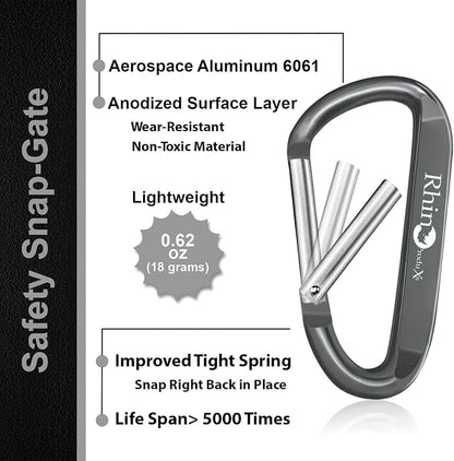 Rhino Produxs 8PCS of Lightweight Duty Snap Carabiner Clips, D Ring Shape - Image 3