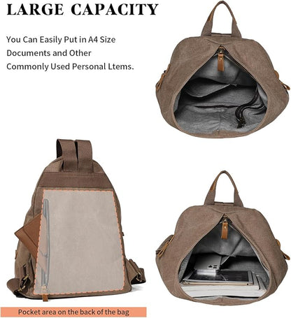 KL928 Canvas Vintage Backpack – Large Casual Daypack Outdoor Travel Rucksack - Image 4