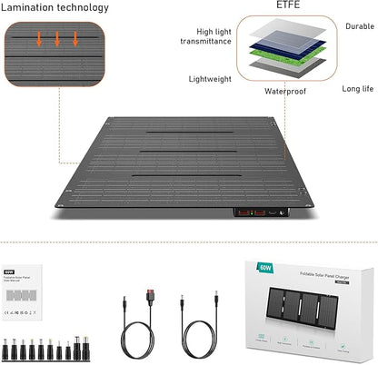 60W YT60 Solar Panel Charger Solar Battery High Efficiency Camping Waterproof - Image 5