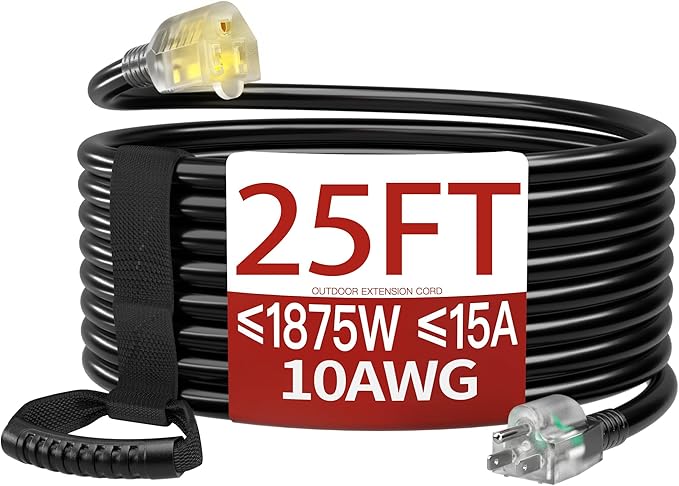 25 FT 10 Gauge Extension Cord Outdoor, Heavy Duty Weatherproof & Flame by Skrizcable