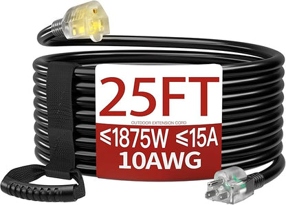 25 FT 10 Gauge Extension Cord Outdoor, Heavy Duty Weatherproof & Flame by Skrizcable