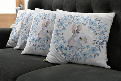 Ambesonne Watercolor Flower Decorative Throw Pillow Case Pack of 4, Bunny - Image 6
