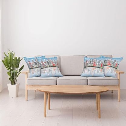 Ambesonne North Carolina Throw Pillow Cushion Case Pack of 4, Charlotte Skyline - Image 4