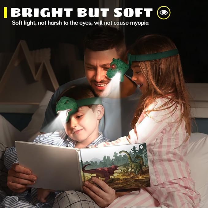 Dysaim Dinosaur Headlamp for Kids Flashlight Outdoor Camping Gear LED Reading - Image 2