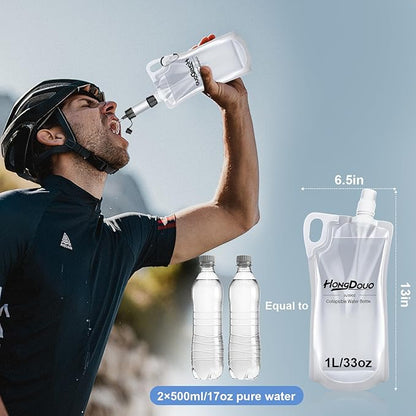 2 Pack Collapsible Water Bottles, 1L Hiking Water Flasks - 33oz BPA-Free - Image 3