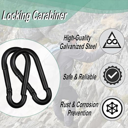 Black Carabiner, Heavy Duty Galvanized Steel Spring Snap Hook Carabiner Clips - Image 3