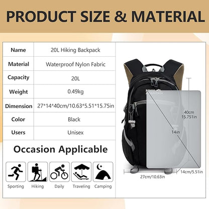 Hiking Backpack With Rain-cover, 20L Travel Backpacks - Image 2