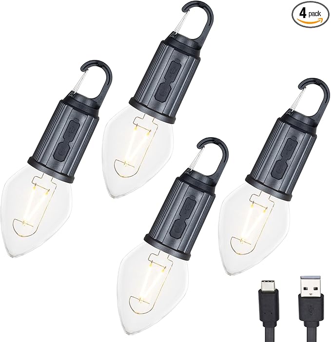 4-Pack Rechargeable Camp Light, Warm White LED Teardrop Bulb, Battery Powered by FestiveLiving