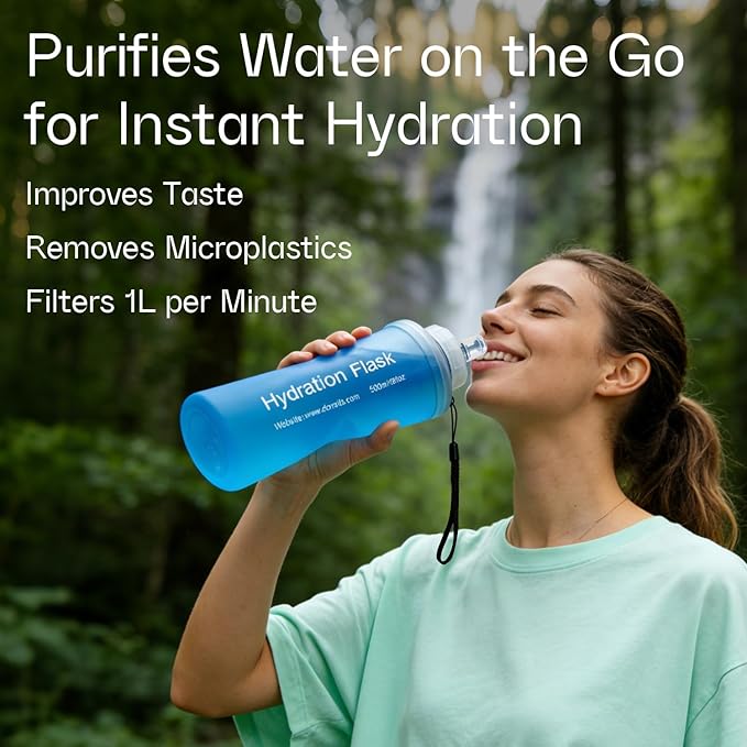 GUYI 700ml Collapsible Water Filter Bottle, Removes Impurities, BPA Free - Image 4