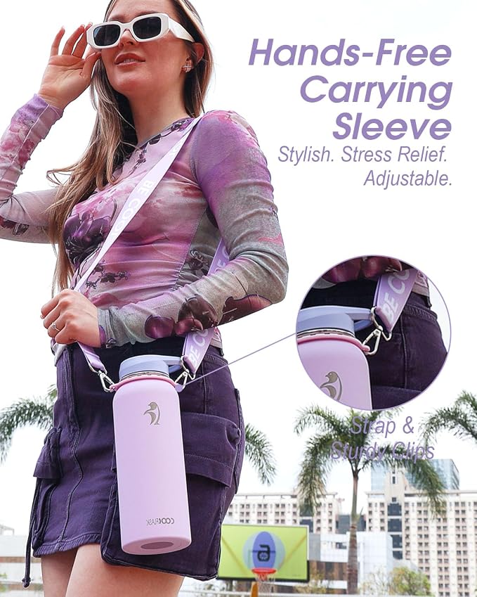Coolflask Water Bottle with Straw, 40 oz Insulated Metal Water Flask with Straw - Image 6