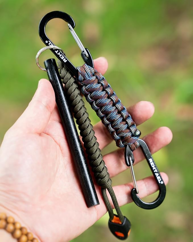 Paracord Braided Carabiner Keychain Lanyard Strap, Hanger Stroller Hook w/2 - Image 4