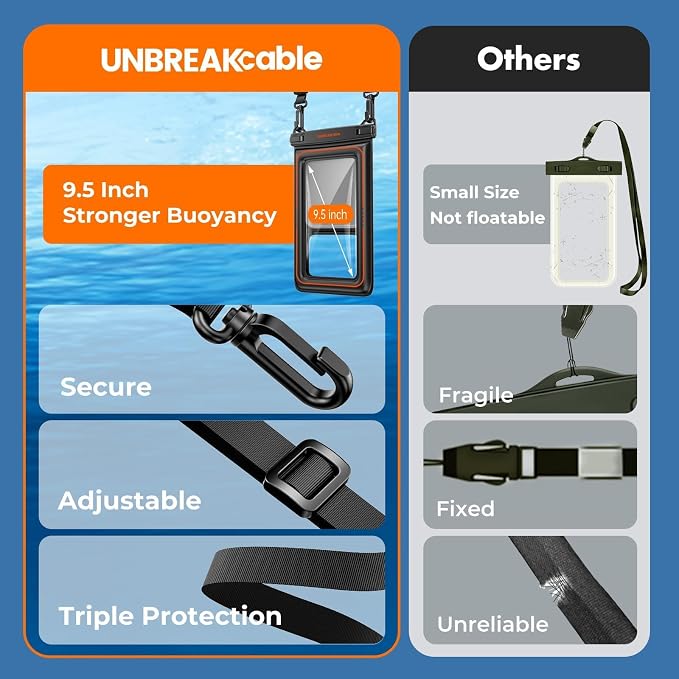 UNBREAKcableXL Size EXTRA Large Waterproof Phone Pouch Floating IPX8 Phone Case - Image 6