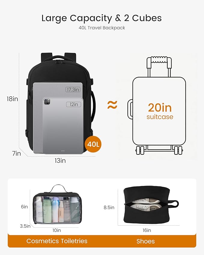 LOVEVOOK 40L Travel Backpack for Women, Airline Approved Carry On Backpack - Image 5
