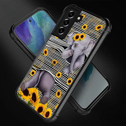 for Samsung Galaxy S22 Case, Cute Little Elephant Sunflower White Line Art - Image 2