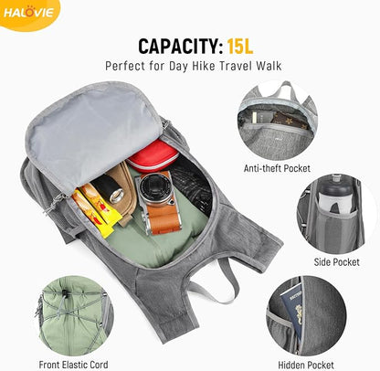 HALOVIE 15L Foldable Hiking Backpack Phone Pocket Lightweight Travel Daypack - Image 3