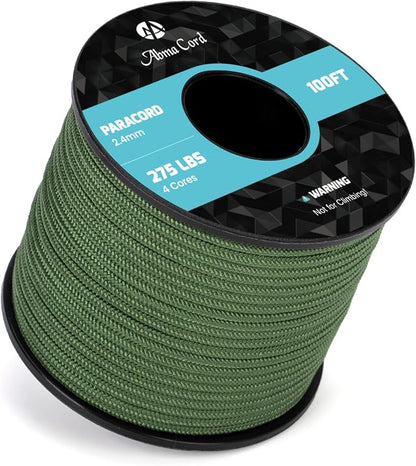 Abma Cord 2.4mm Paracord 275 100ft Nylon Rope 4 Strands Tactical Parachute Cord by Abma+Cord
