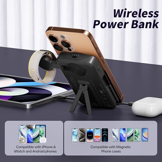 Magnetic Portable Charger Built-in Cables, 10000mAh Fast Charging Wireless - Image 9