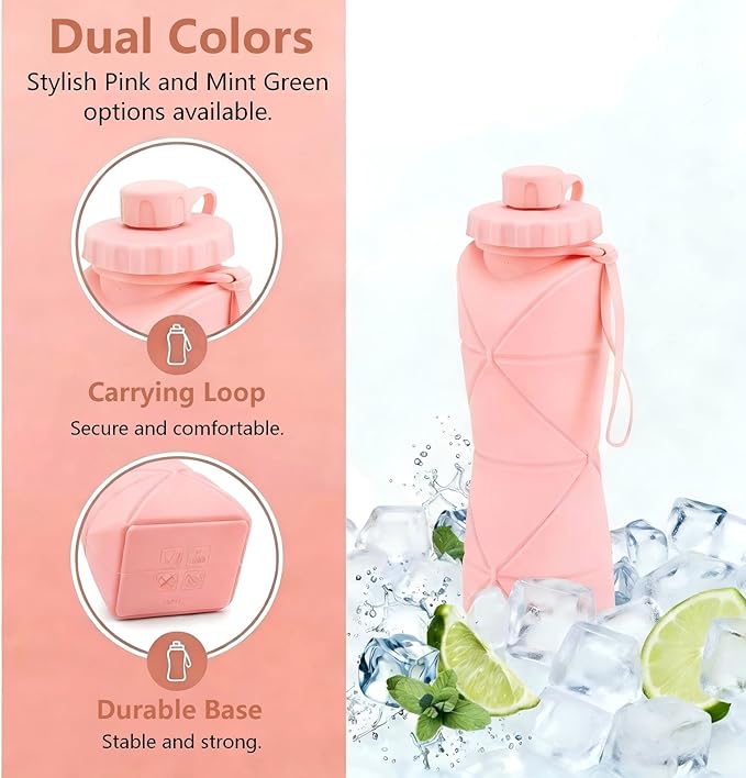 Collapsible Travel Water Bottle 20oz, Foldable Silicone Lightweight Reusable - Image 4
