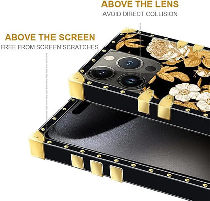 Compatible with iPhone 16 Pro Case, Blooming Rose Golden Flower Luxury Golden - Image 6