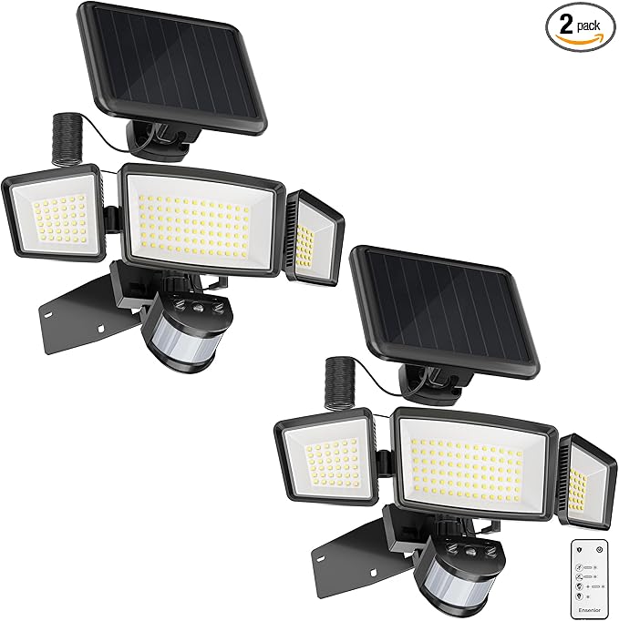 Ensenior Solar Security Lights, Wide Beam Flood Light 6500K Super Bright by Ensenior