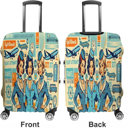 Flight Attendants Travel Vintage Style Retro Stretch Luggage Cover, Washable - Image 3