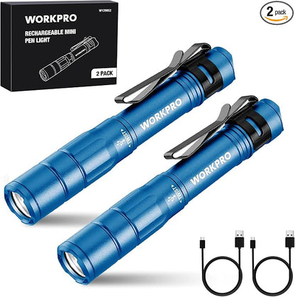 WORKPRO Rechargeable Pen Light, Mini Flashlight, 2 Pack Ultra-Compact EDC by WORKPRO