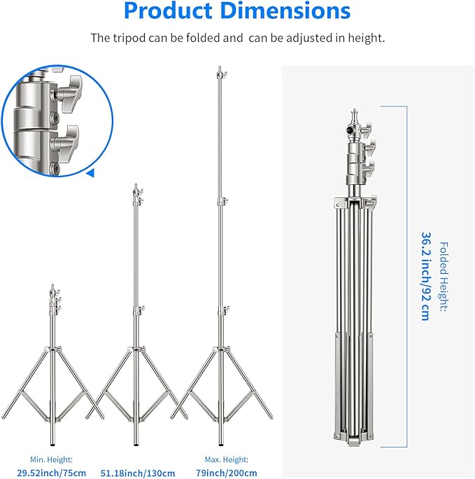 NEEWER 79"/2m Stainless Steel Light Stand, Spring Cushioned Heavy Duty - Image 5