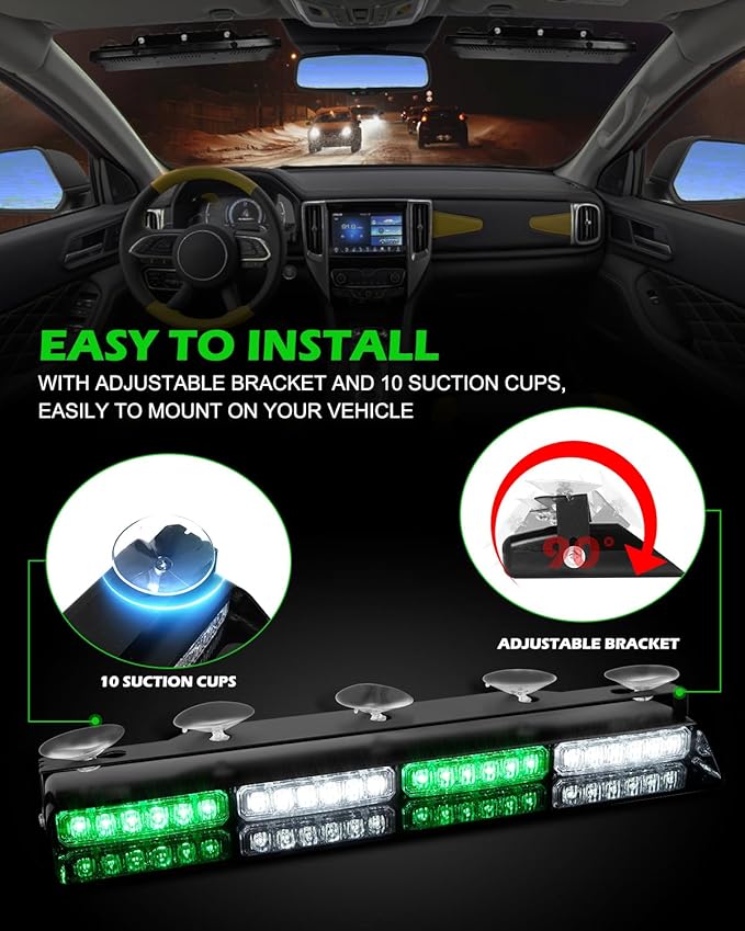 HLauto 604N Emergency Dash Strobe Lights: 2x16.8 inch Green White Security - Image 6