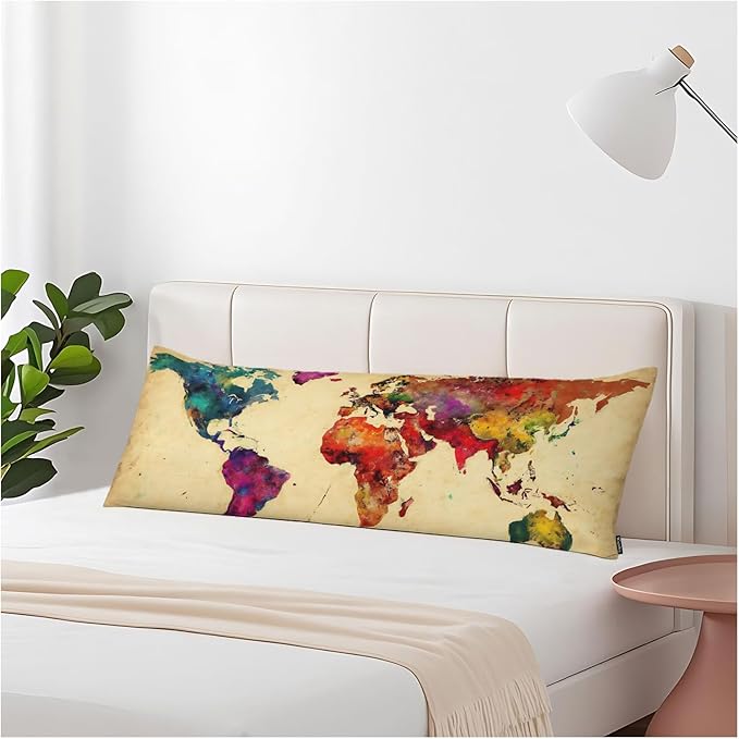 World Map Body Pillow Pillowcase, Retro World Map Colorful Body Pillow Cushion by Unknown
