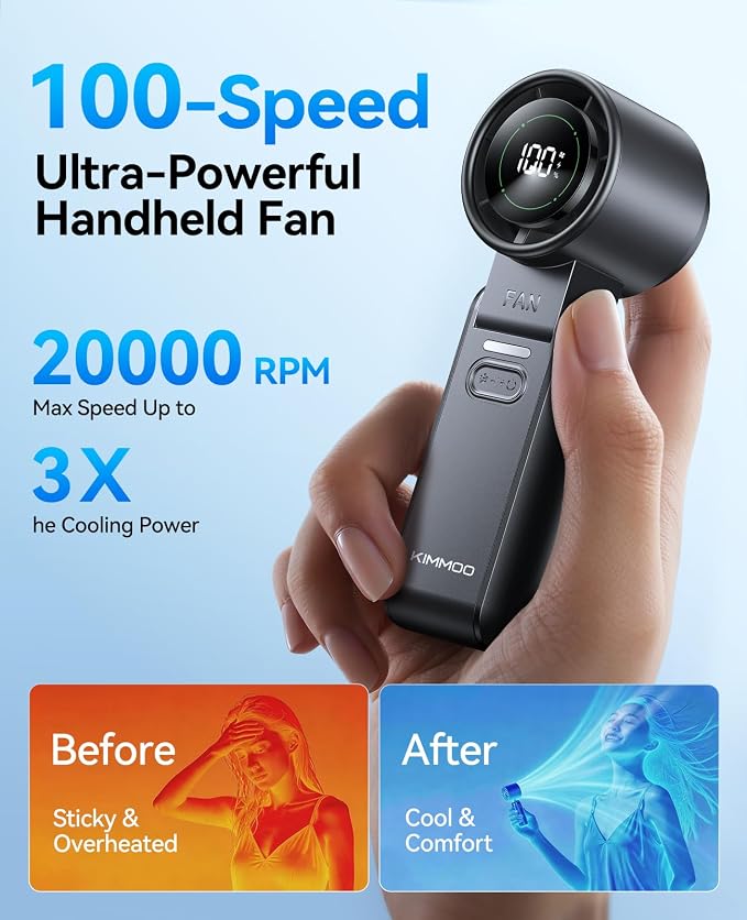 KIMMOO 3-in-1 Portable Handheld Turbo Fan-100 Speeds, Powerful 20000 RPM - Image 5